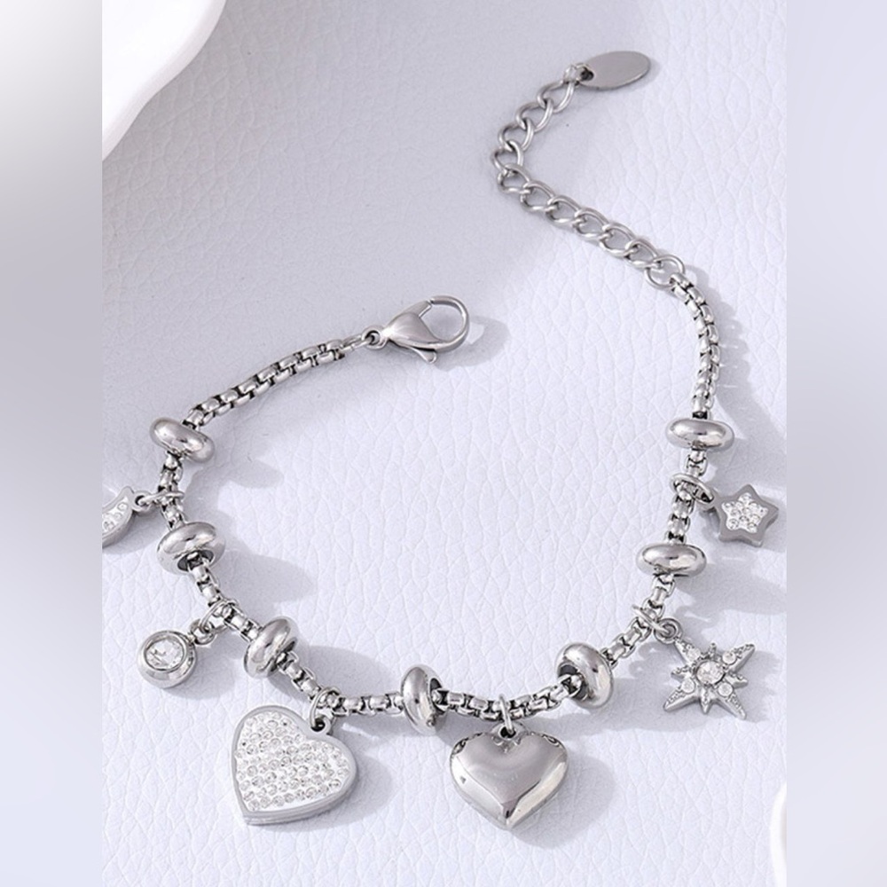 Heart and Star Charm Bracelet in Stainless Steel